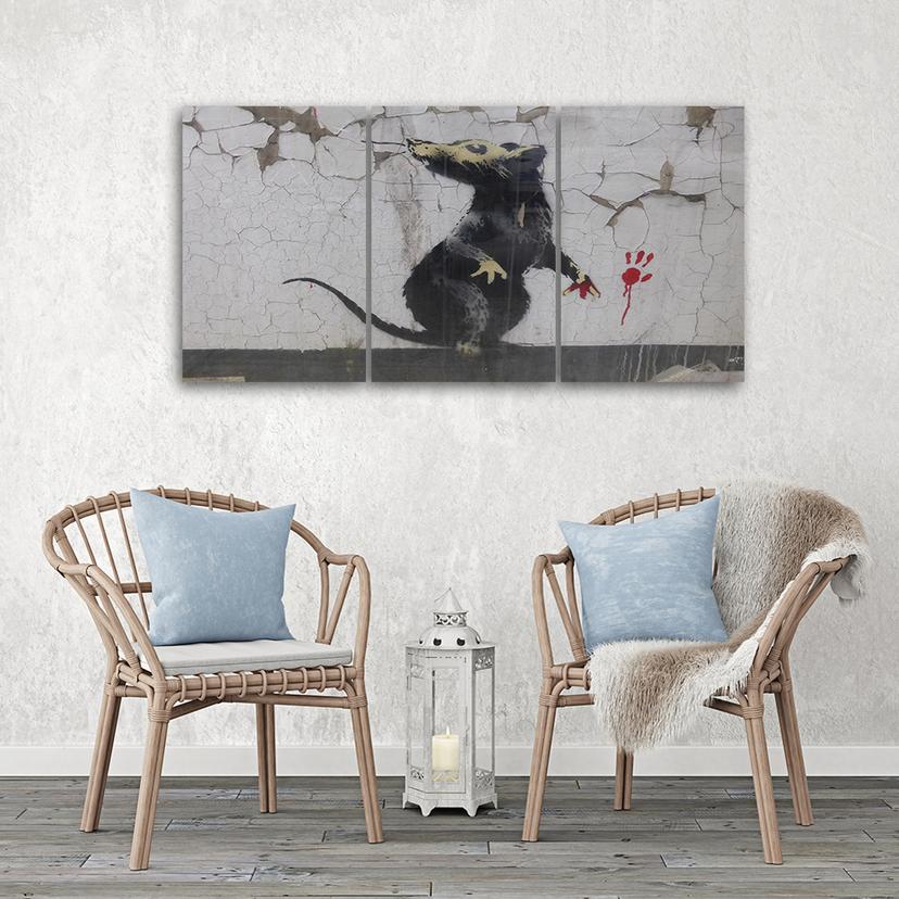 Stampa su tela 3 pezzi, Banksy Street Art Rat