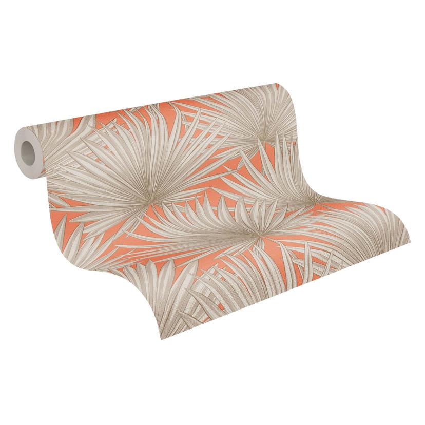 Papel pintado no tejido hojas de palmera beige anaranjado - jungle wallpaper living room
