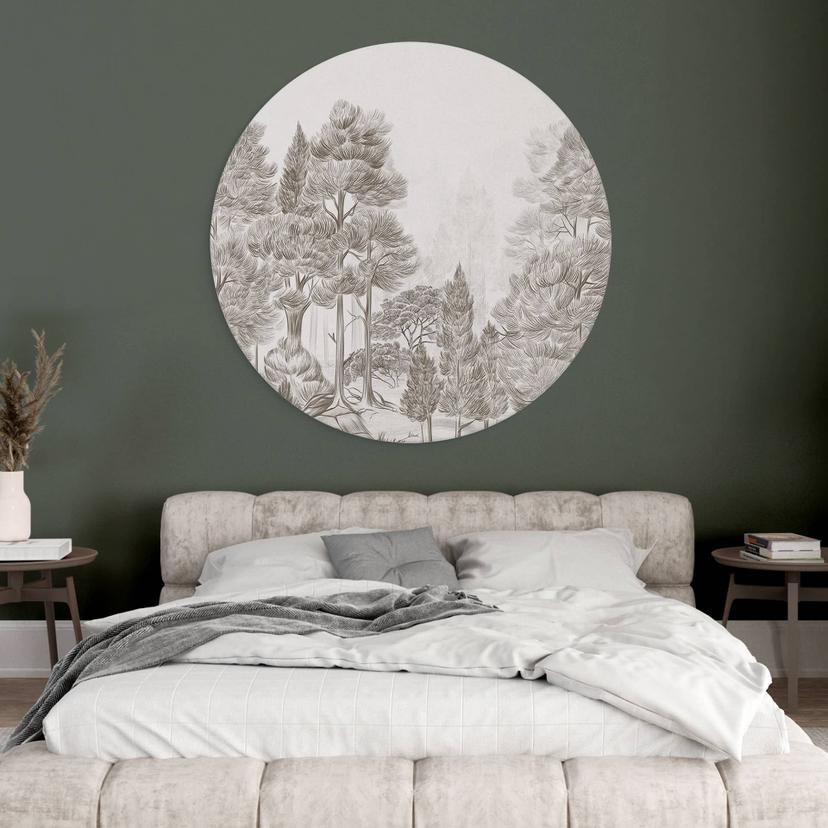Wandbild Wald mit Waldlandschaft in Beige - Ms Tiff - Alu-Dibond Rund
