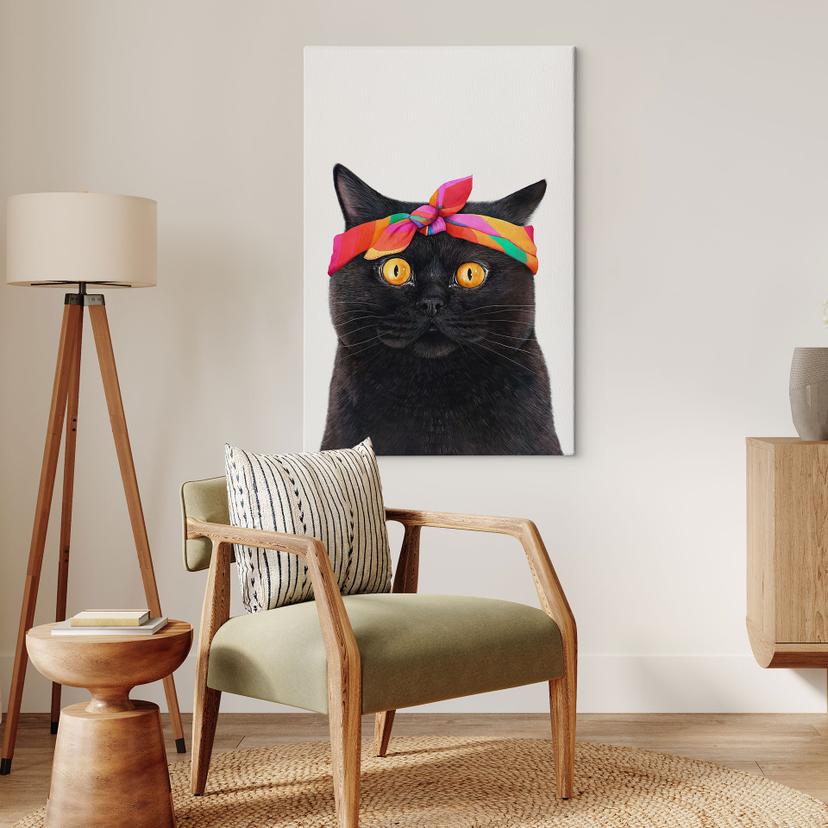 Canvas schilderij Zwarte Kat met Bandana - Korenkova