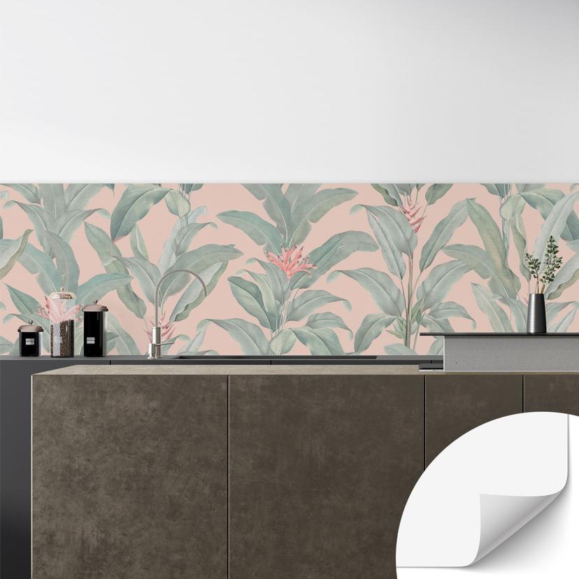 Selbstklebende Küchenrückwand Urban Jungle Tropenblätter Rosa - Bloomery Decor