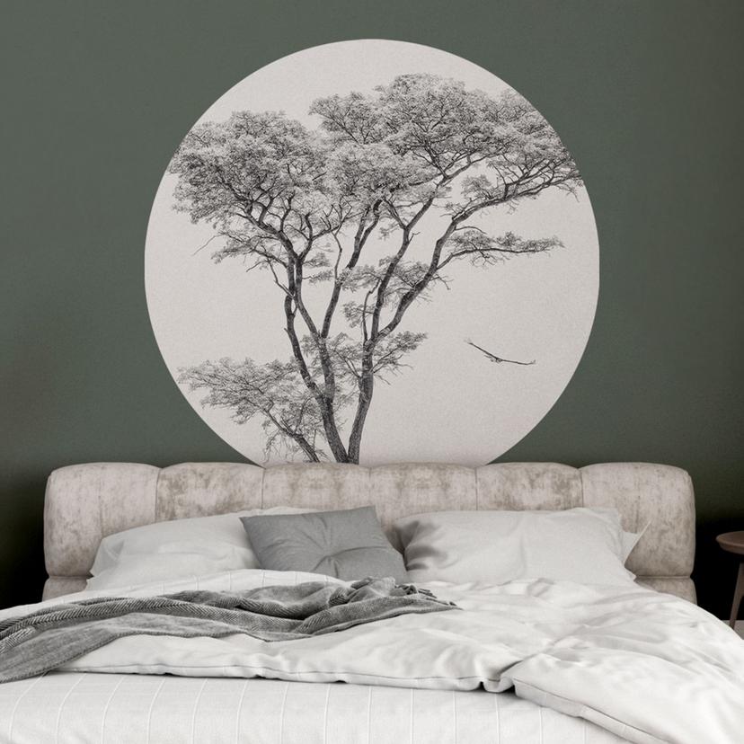 Wallsticker Minimalistisk træ i roligt landskab - Flour - Round