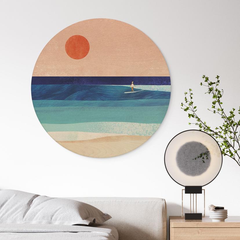 Stampa su legno di ragazza surfista al tramonto - Rivers - Round