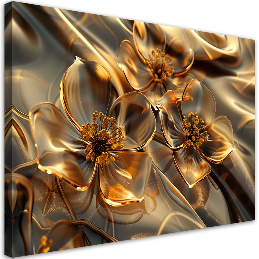 Canvasbillede, gennemsigtige blomster i guld