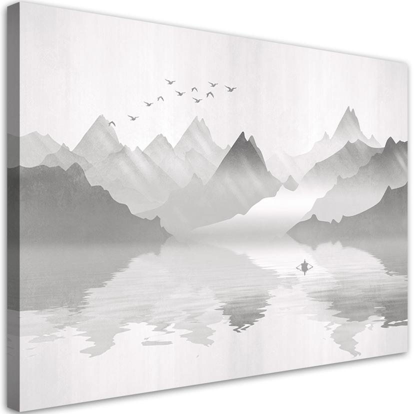 Canvasbillede, Abstraktion af bjerge i havet