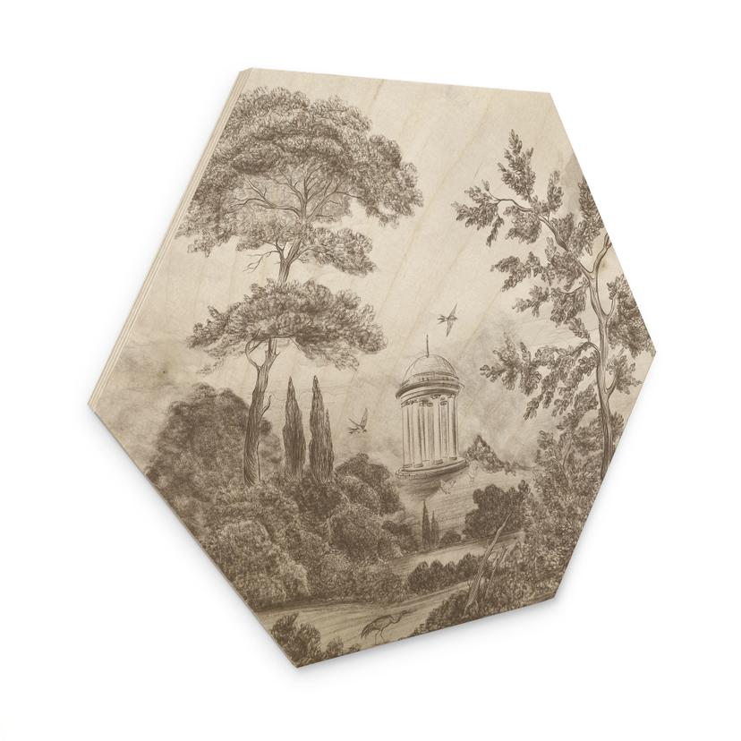 Houten Wanddecoratie met zeshoekig tuinlandschap in beige - Ms Tiff