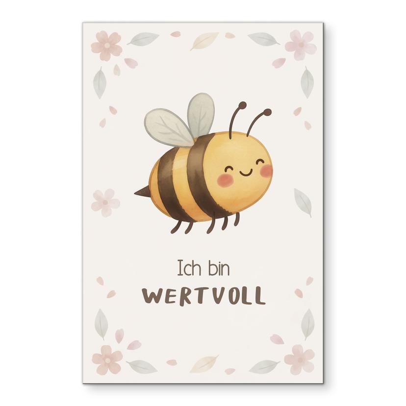 Alu-Dibond Wandbild mit Biene - Mutmachspruch 'Ich bin wertvoll' fürs Kinderzimmer