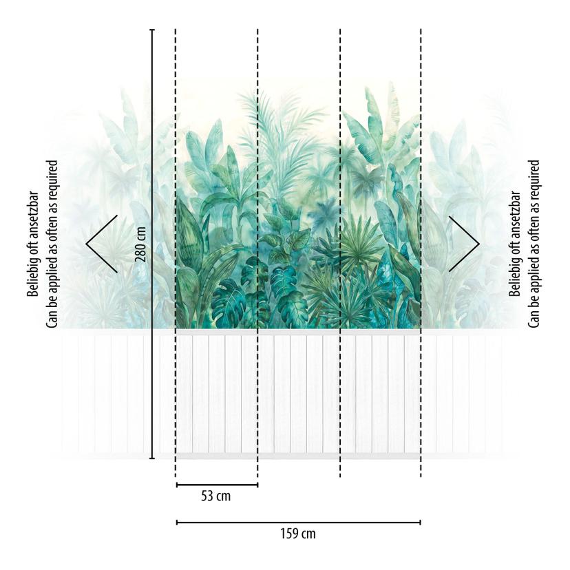 Acquerello tropicale con pannello in legno verde bianco - Carta da parati in tessuto non tessuto, es