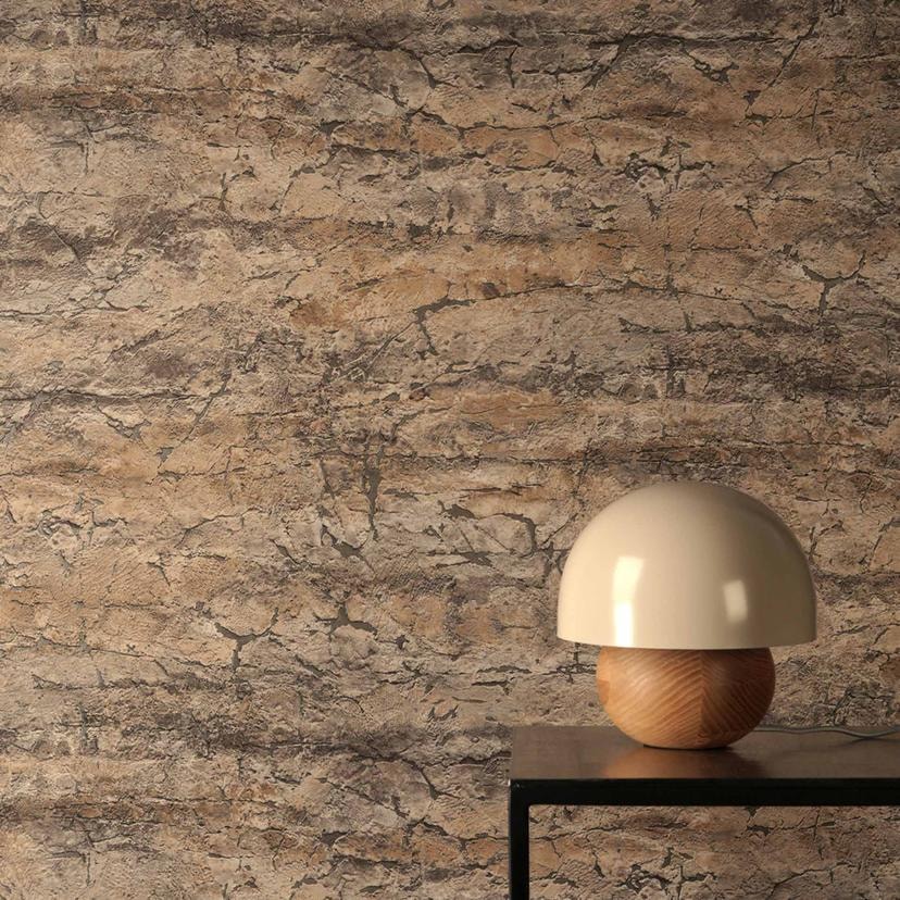 Papier peint intissé Tamika Raw Heritage aspect pierre beige marron gris - aspect mur maison de camp