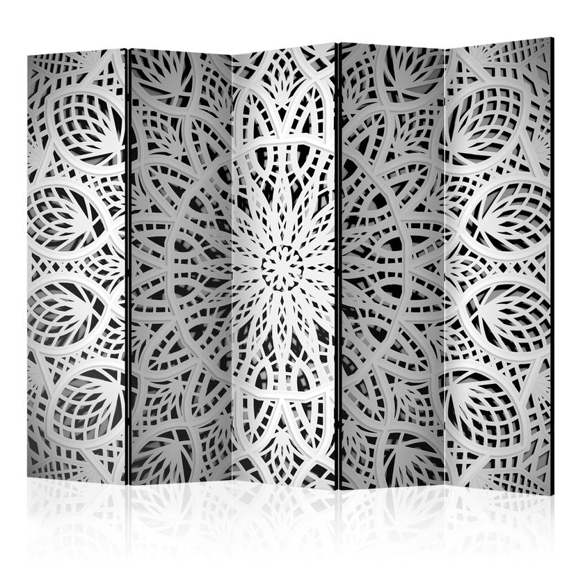 Paravent Séparation de pièce - Mandala blanc , 5 pièces - 225x172 cm