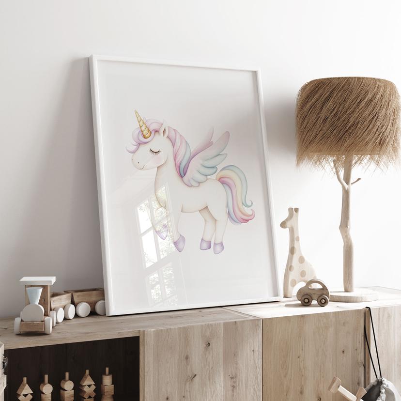 Póster de unicornio mágico con alas | criatura mítica en pastel para niños