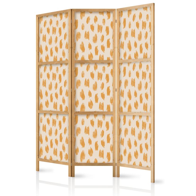 Japanischer Paravent, Raumteiler freistehend, Trennwand - Orange and Ecru Drawn Pattern in Dots and