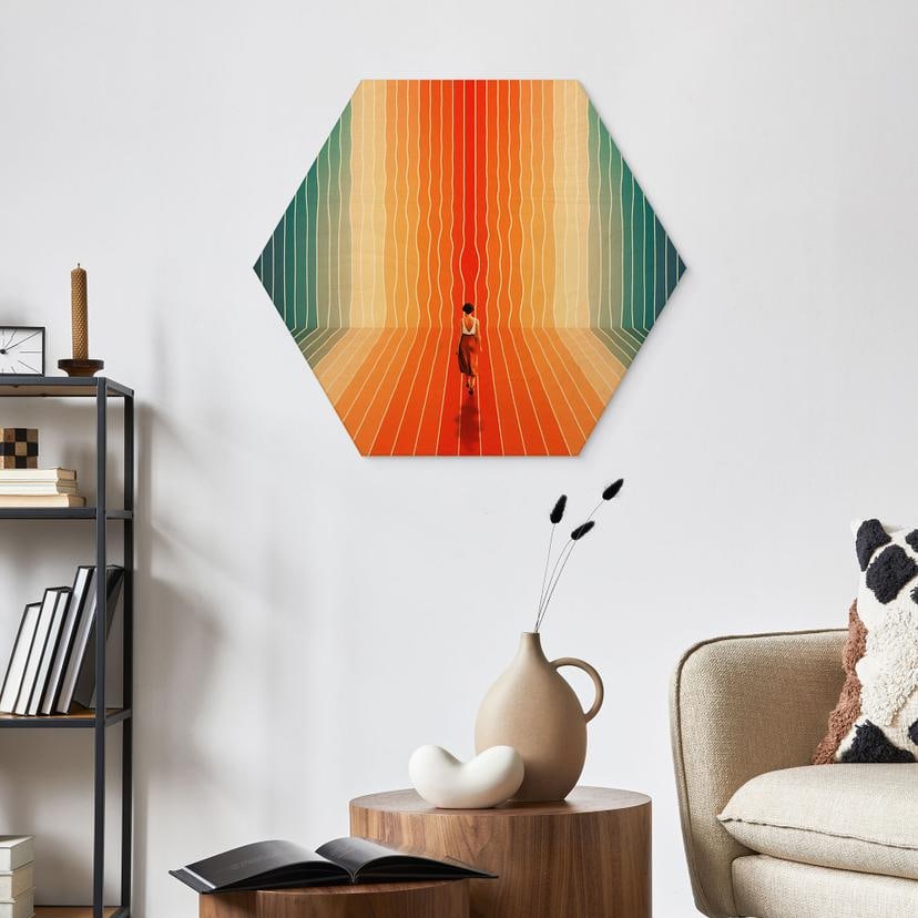 Esagono in legno Donna davanti allo sfondo arcobaleno - Taudalpoi