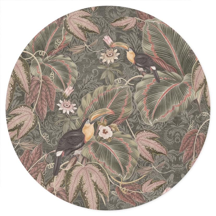 Tukan i tropisk skog Wallsticker - Blomstersmycke Dekor - Rund