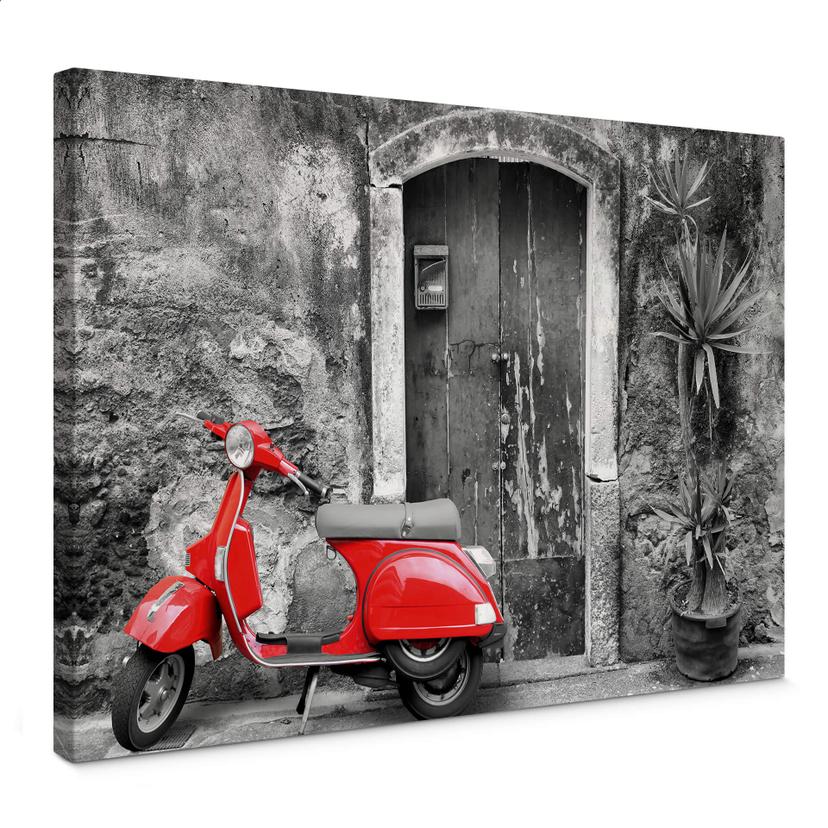 Lienzo Scooter rojo blanco y negro