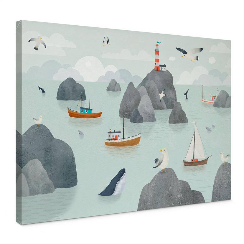 Canvas Schilderij Maritiem Kustmotief met Vuurtoren - Oliver Robins