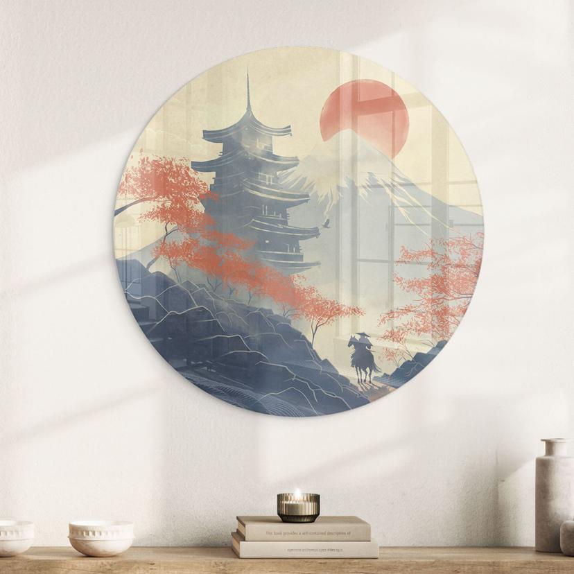 Immagine di vetro Alba sulla Pagoda - Roze - Round