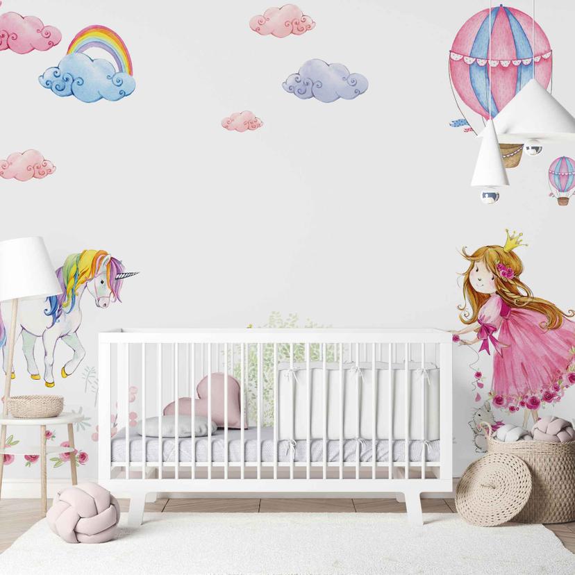 UnicorPrincess hvid pink tapet til børneværelset - non-woven tapet Designwalls 2 - 2,55 x 3,5 m
