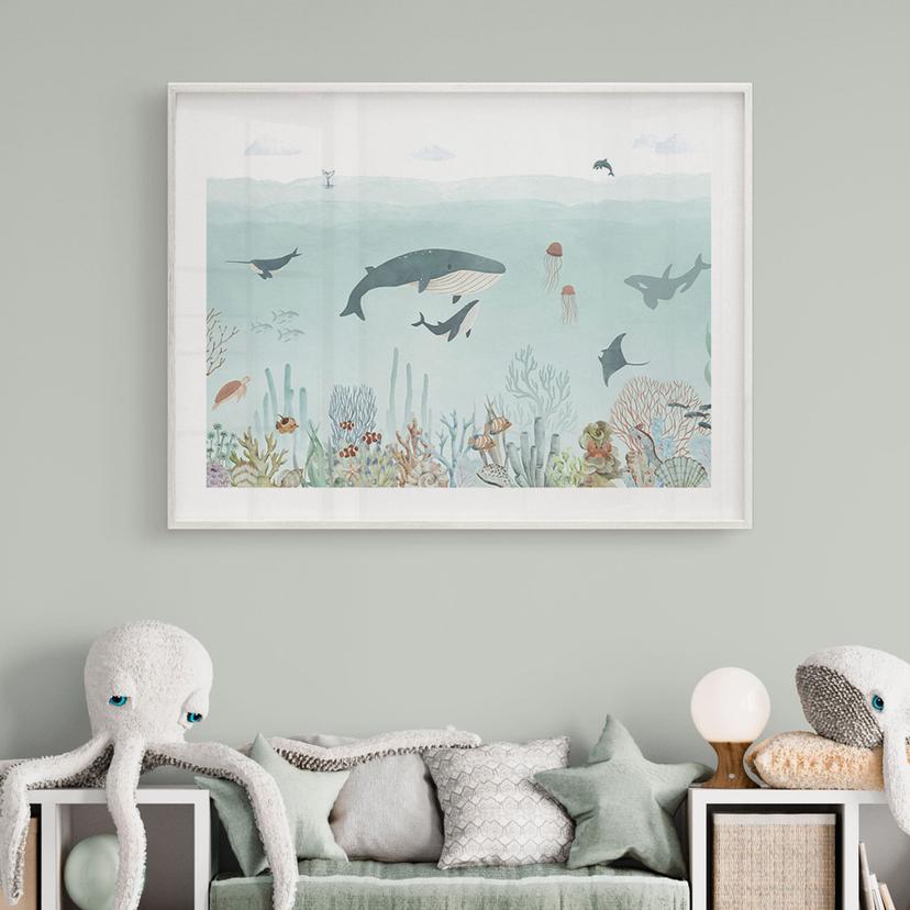 Poster per la camera dei bambini avventura subacquea con animali marini - Blu - Oliver Robins