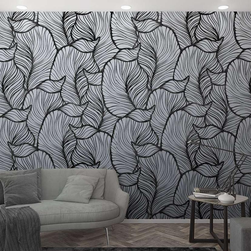 Papier peint Papier peint photo avec motif de feuilles abstraites Gris, Noir, Fleur 2,70 x 1,59 m