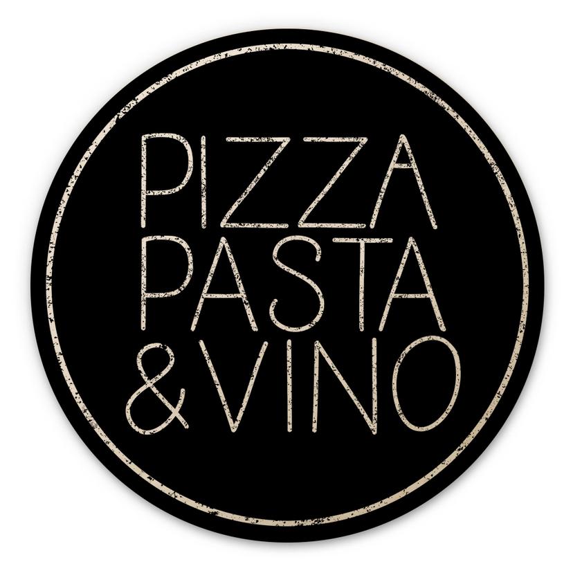 Cuadro de madera Pizza Pasta & Vino negro - Redondo