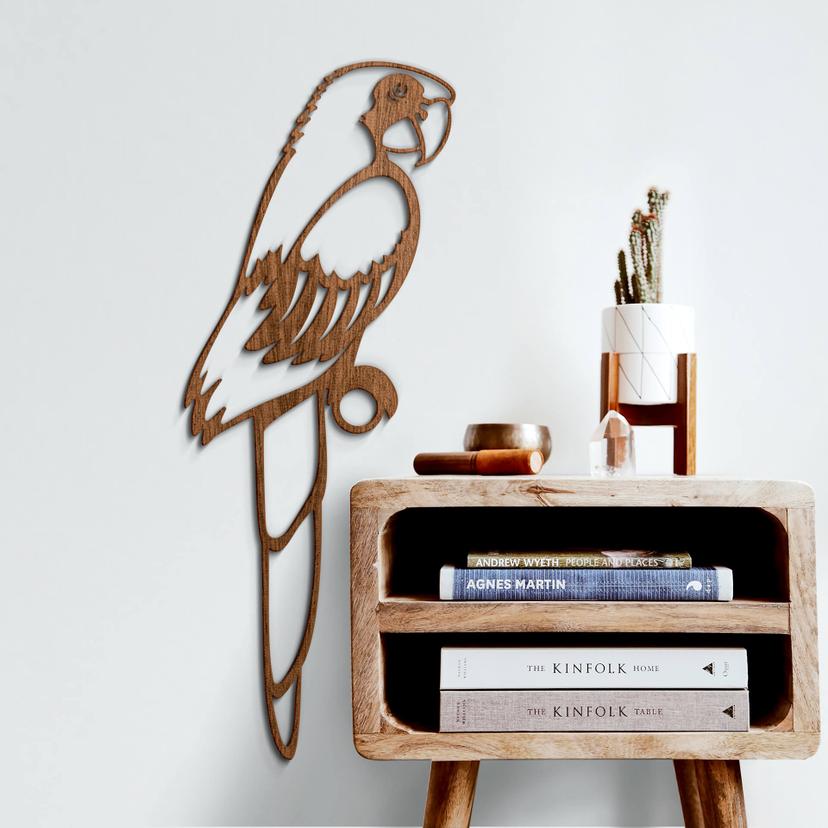 Décoration en bois - Perroquet - Placage d'acajou