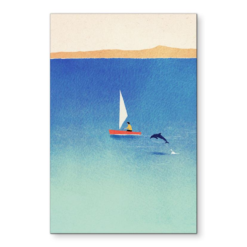 Wanddecoratie Zeilen met een dolfijn op zee - Rivers - Alu-Dibond
