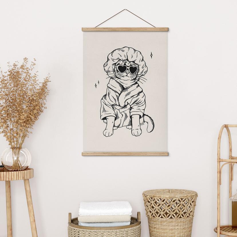Textielposter Ontspannen kat met hartvormige bril - Royle