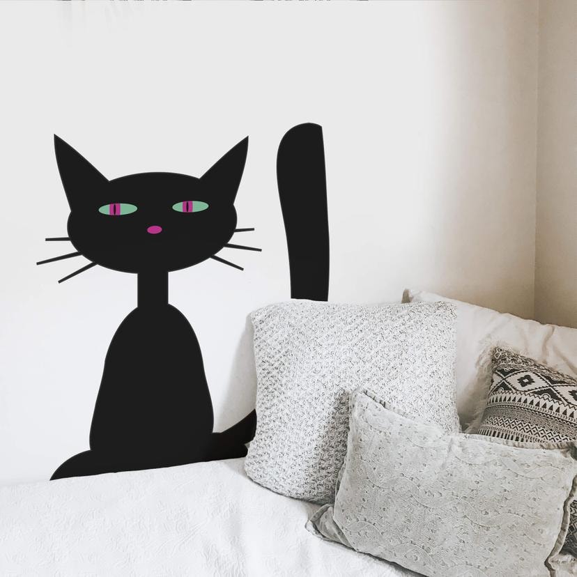 Sticker mural - Chat noir assis