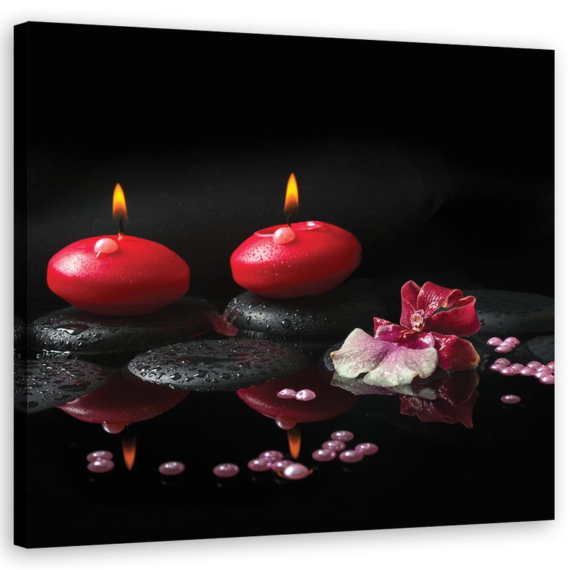 Canvasbillede, røde stearinlys Zen Stones