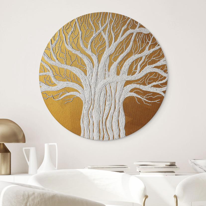 Stampe per pareti Bianco albero della vita astratto - Grande - Alu-Dibond Rotondo