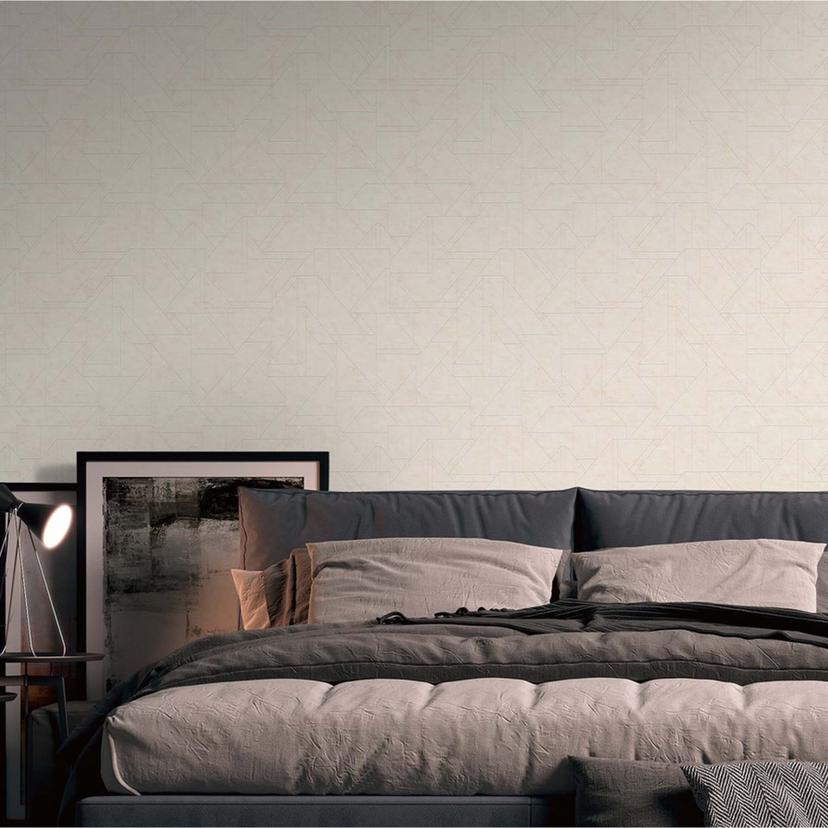 Papel pintado gráfico beige, blanco, plata - Papel pintado moderno en tejido-no tejido con motivo gráfico para dormitorio