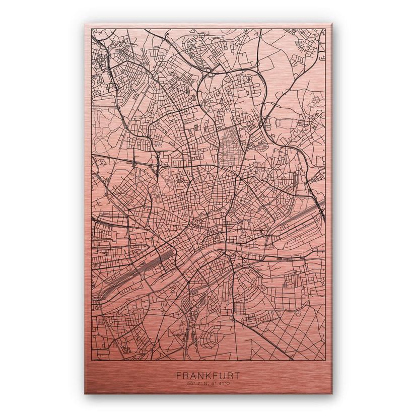 Alu-Dibond mit Kupfereffekt Stadtplan Frankfurt