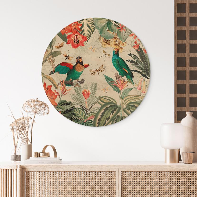 Stampa su legno Giungla esotica con pappagalli - UN Designs