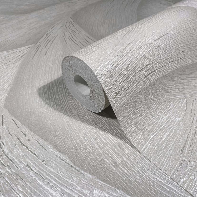 Non-woven tapet i grå, beige 3D-look vågor grafisk modern