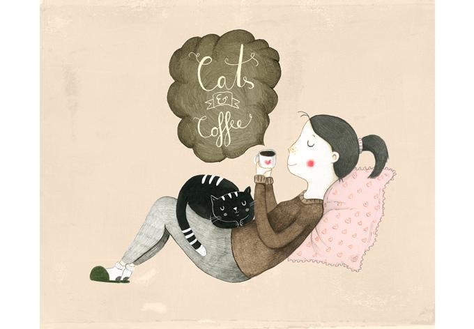 Fotobehang Loske – Cats and Coffee
