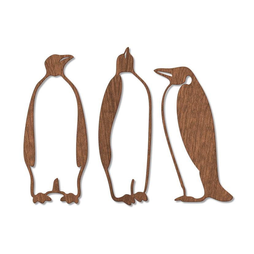 Décoration en bois - Pingouin (3 pièces) - Placage d'acajou