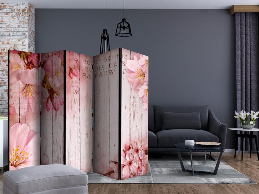 Divisorio per sala - Fiori di melo rosa, 5 pezzi - 225x172 cm