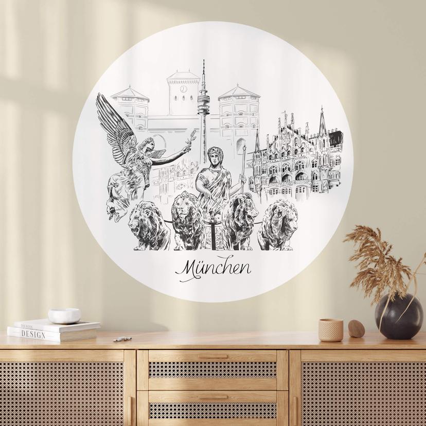 München Wallsticker - Sort og hvid - Rund - Elsk din by