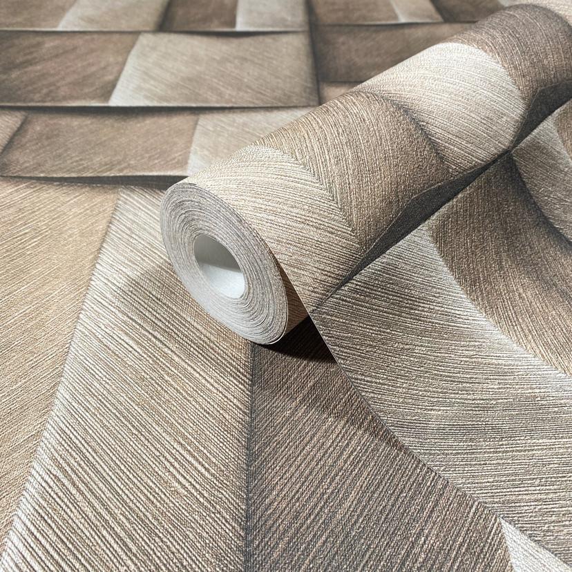 Vliestapete mit Holzmotiv geometrisch beige, braun 3D-Optik