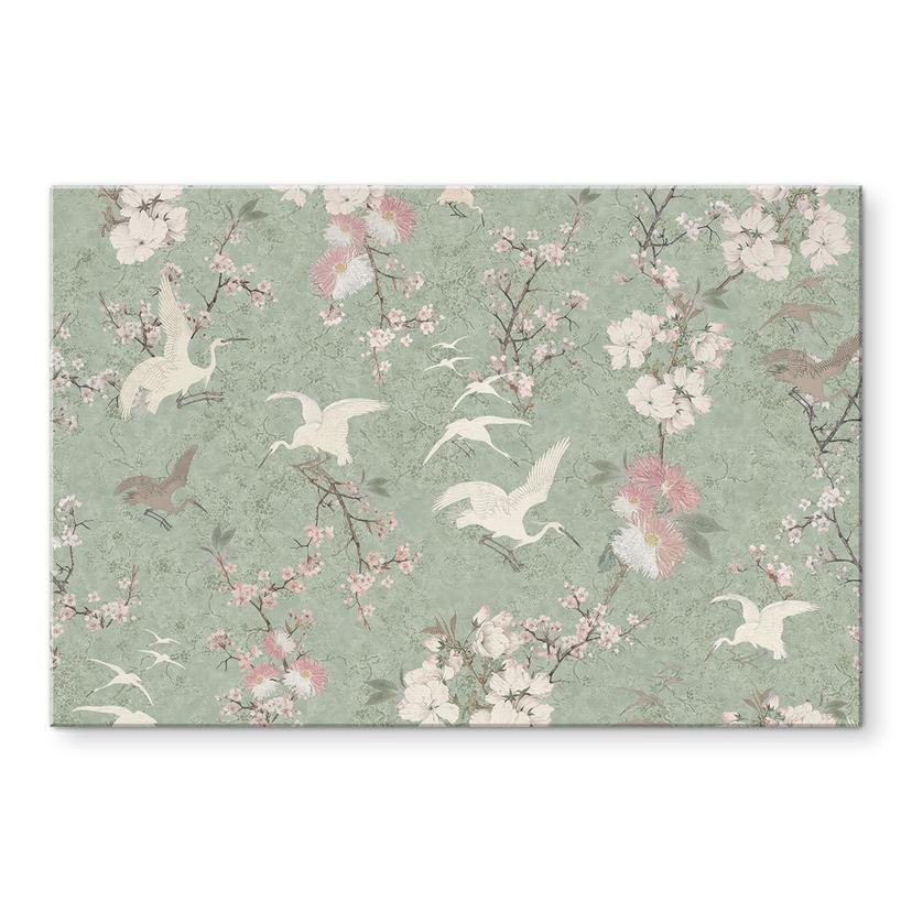 Pannello paraschizzi Gru in fiore di ciliegio verde - Bloomery Decor