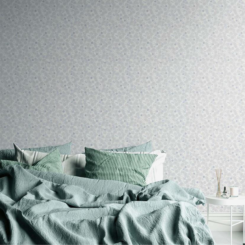 Papel pintado floral vintage estilo campestre papel pintado no tejido hojas flores escandinavas azul, blanco, gris