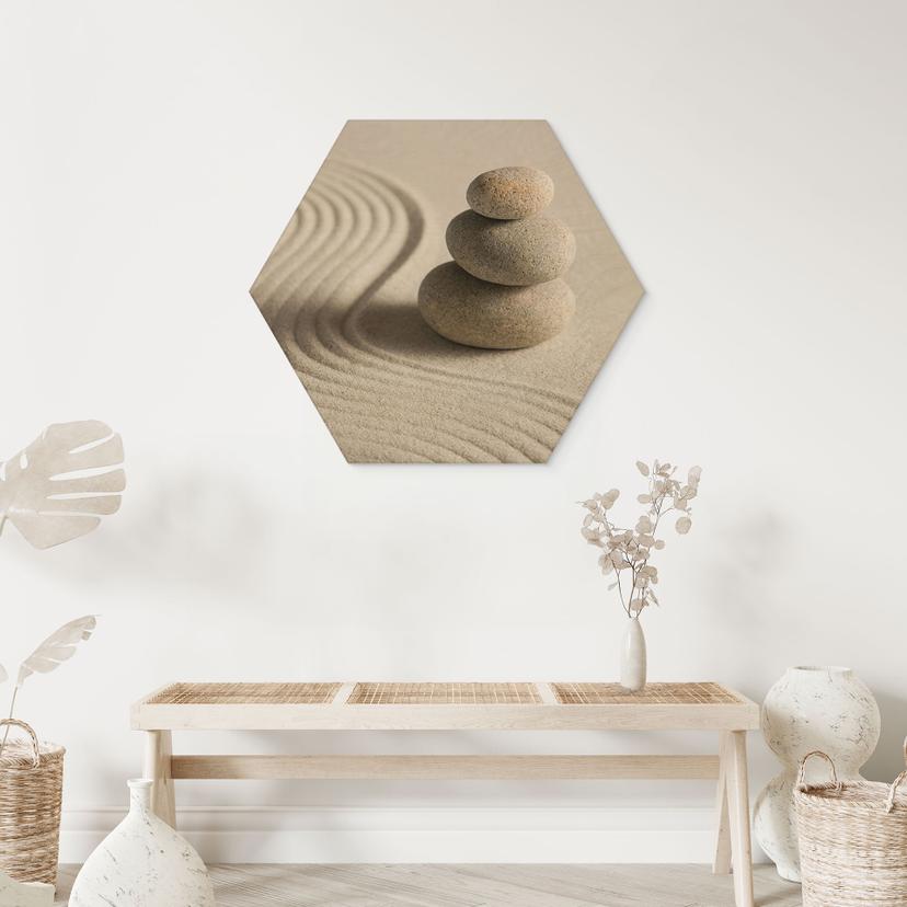 Quadro esagonale in legno Pietra in sabbia 2