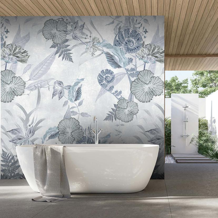 Fotomurale fiori, foglie natura floreale, moderno in grigio