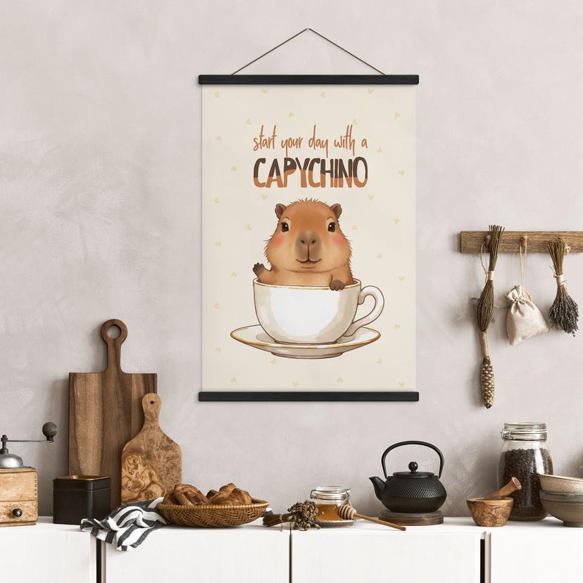 Textielposter Capibara in koffie - Capychino