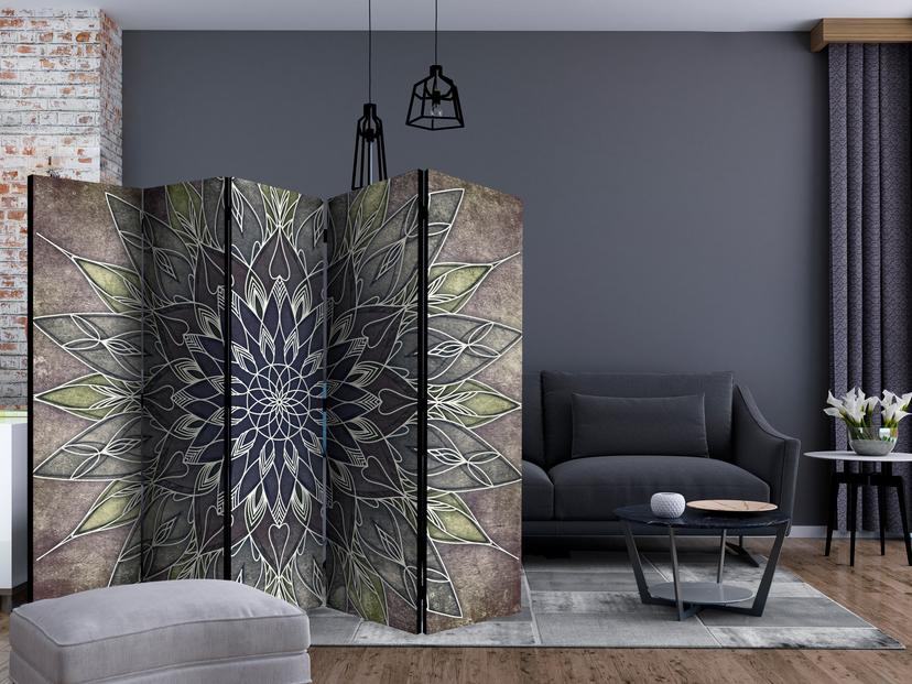 Schermo divisorio - Lamiera scura, 5 pezzi - 225x172 cm