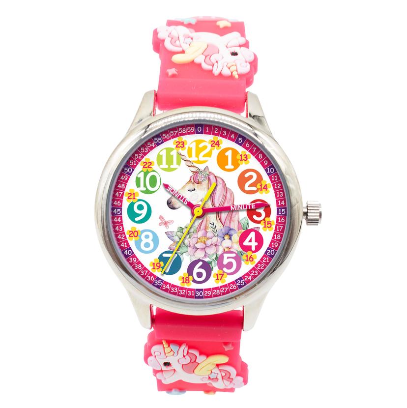 Kinder Armbanduhr - Lernuhr analog aus Silikon - Einhorn pink