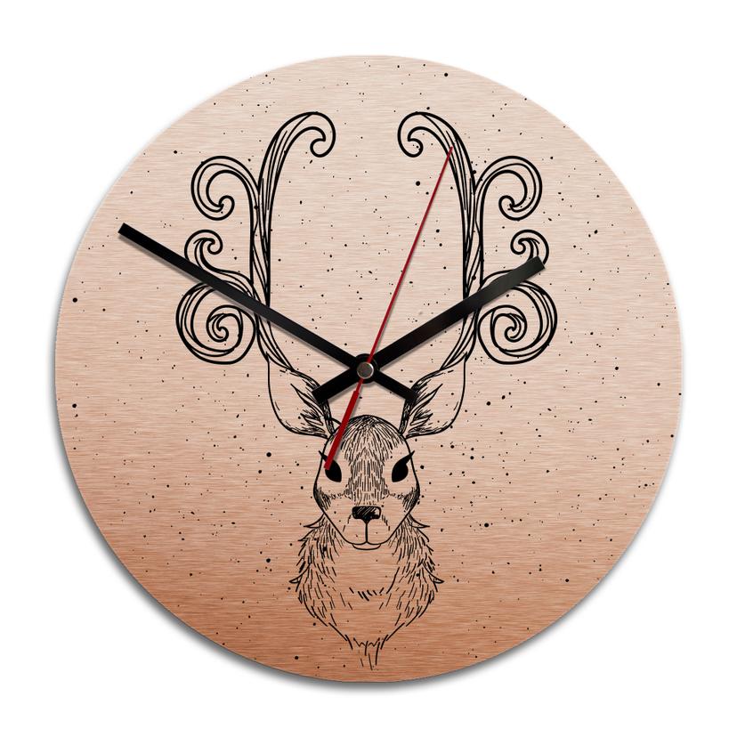 Wandklok Alu-Dibond met Kopereffect Hert
