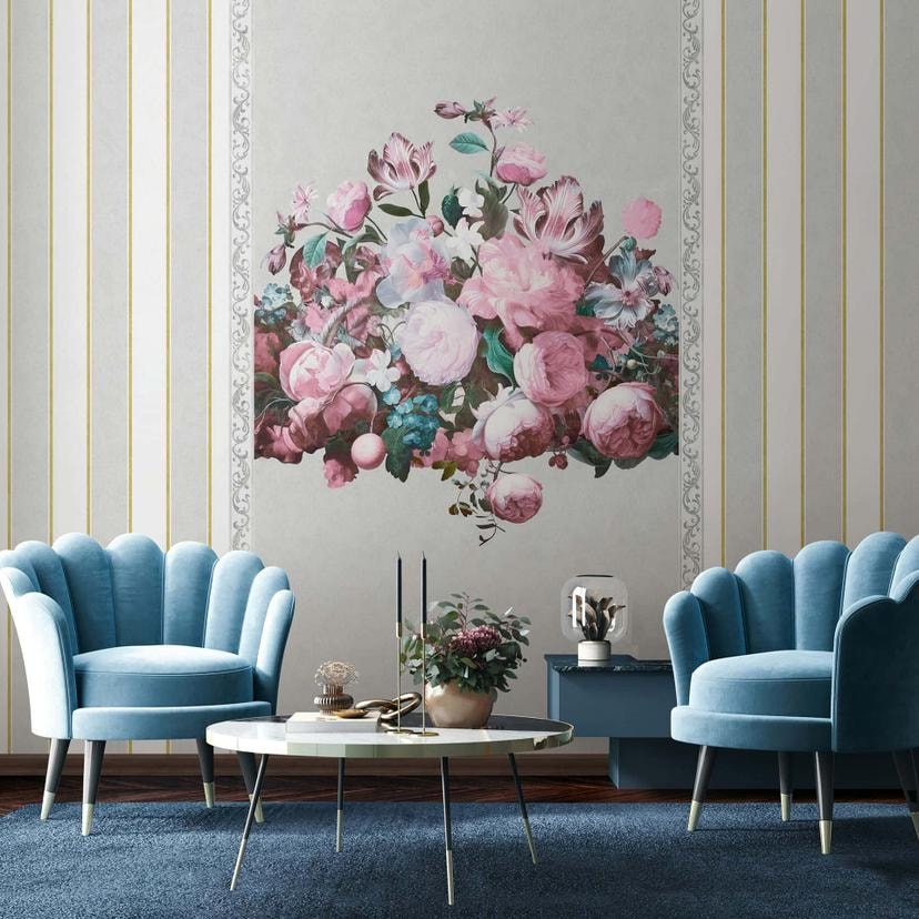 Fotomurale Floral Classic, Romantic opaco in grigio 2,70 x 1,59 m