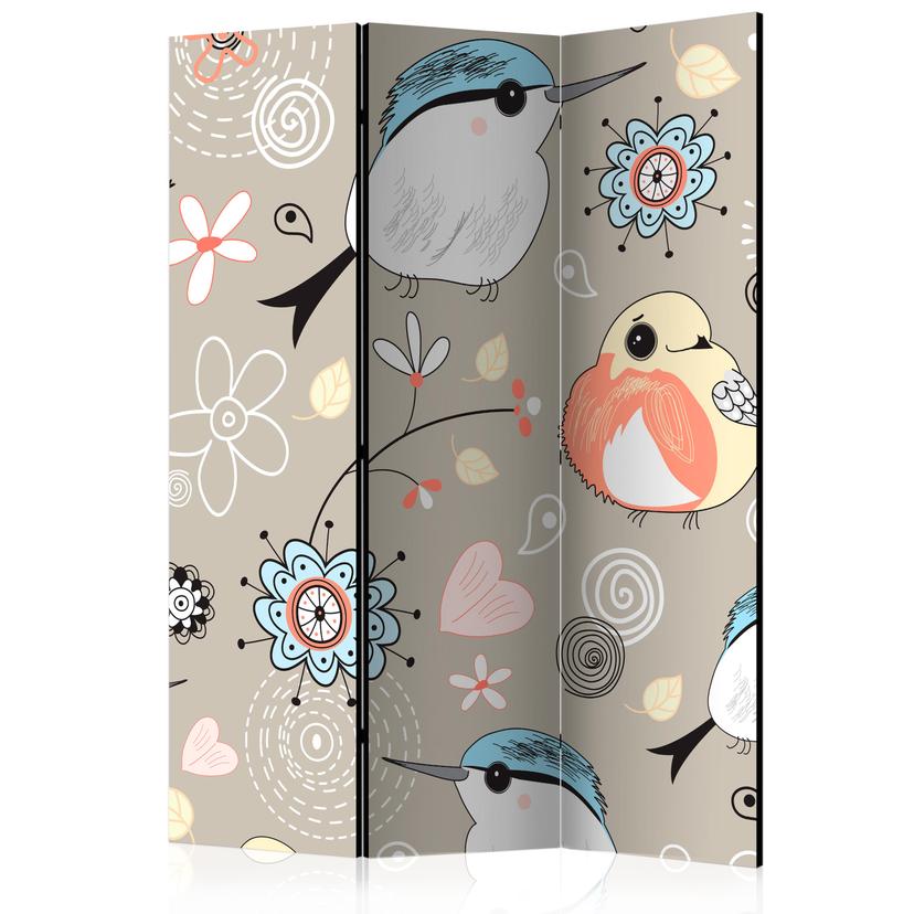 Paravent Séparation de pièce - Oiseaux doux, 3 pièces